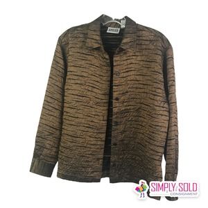 Chico's Design Women's Jacket 3/4 Sleeve Brown Button-Up Collared Lightweight 0